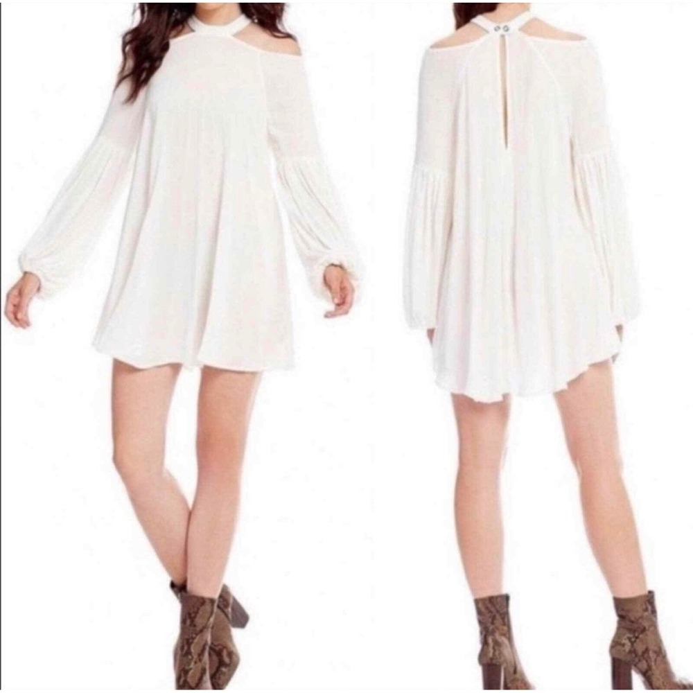 NWT Free People Ivory Cold Shoulder Balloon Sleeve Tunic Top XS